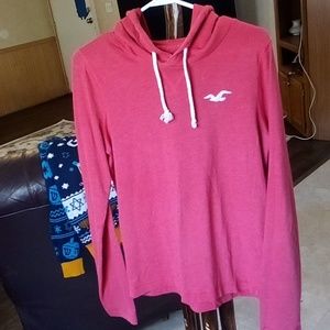 Hollister dark pink lightweight plain hoodie with strings womens size medium
